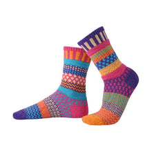 Load image into Gallery viewer, Solmate socks in the colour called Sunny. A mix of purple, pinks and oranges.
