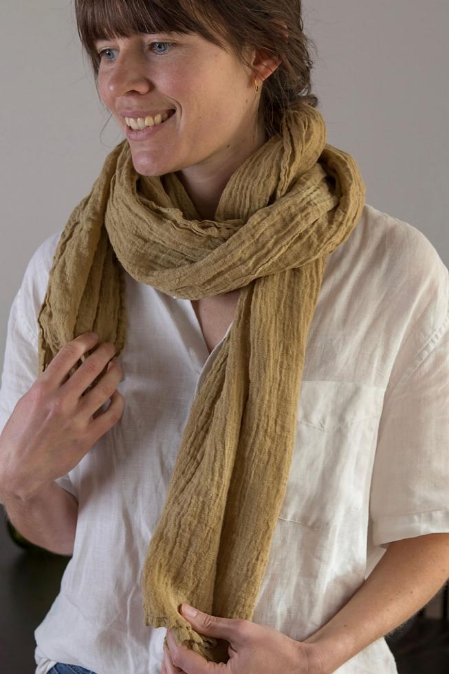 Lovely mustard yellow colour scarf, made in France from hemp.