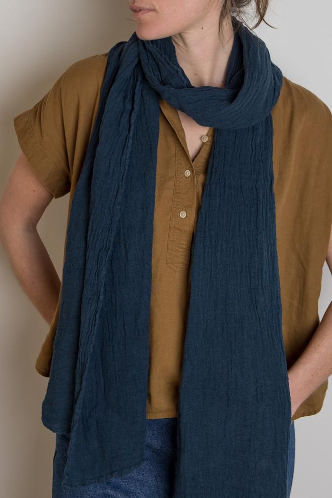 Beautiful deep blue hemp scarf.