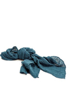Load image into Gallery viewer, Lovely hemp scarf in a teal blue colour.

