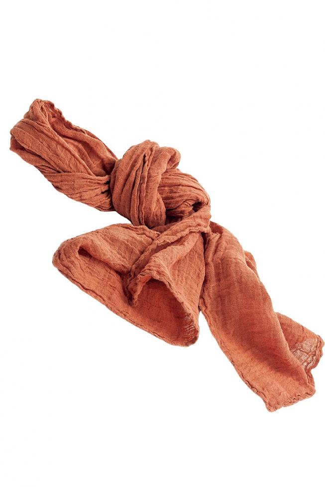 Couleur Chanvre natural hemp scarf in a lovely burnt orange colour called Terre de Toscane.