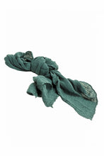 Load image into Gallery viewer, Pure hemp scarf shown in a lovely emerald green colour.
