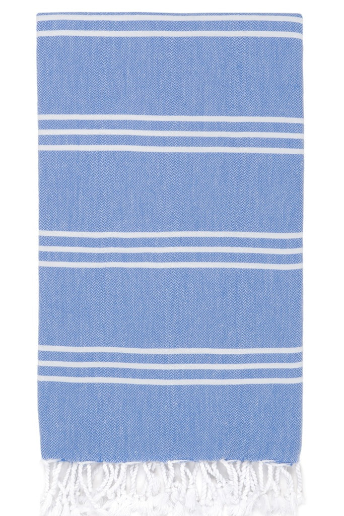 Traditional 100% cotton turkish Hamam towel in Cornflower blue.