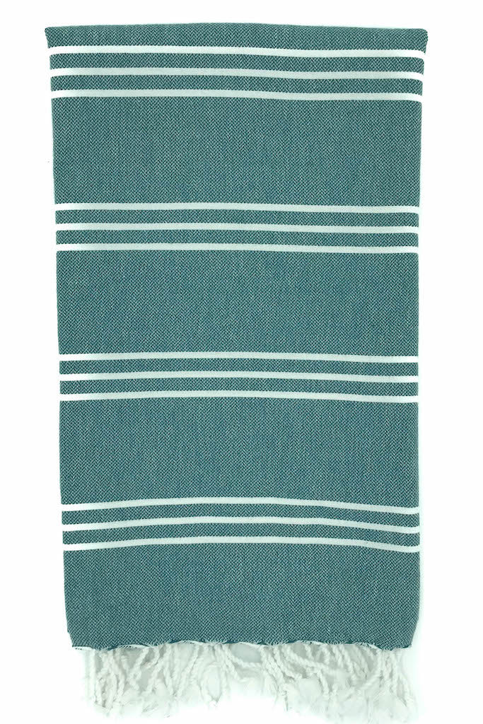 Traditional 100% cotton turkish Hamam towel in Teal green.
